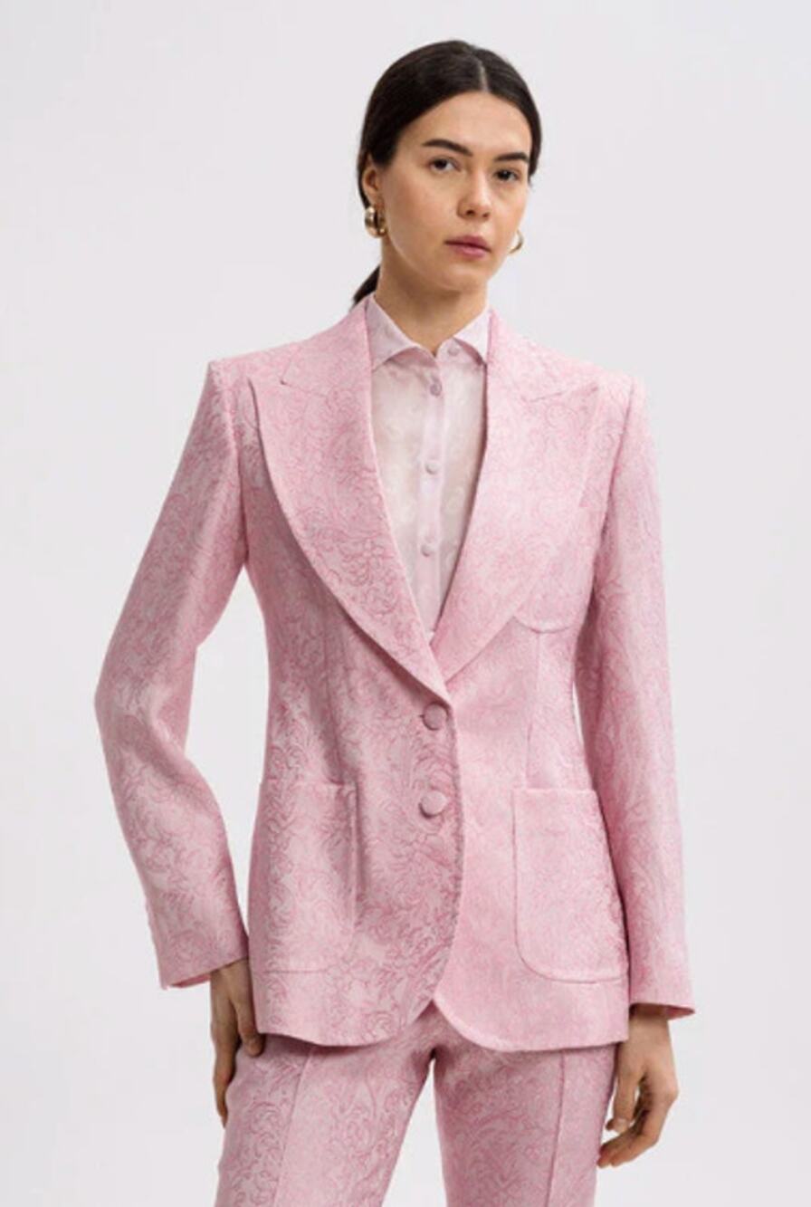 Etro Pink Jacquard Blazer Jacket size 44 US 8